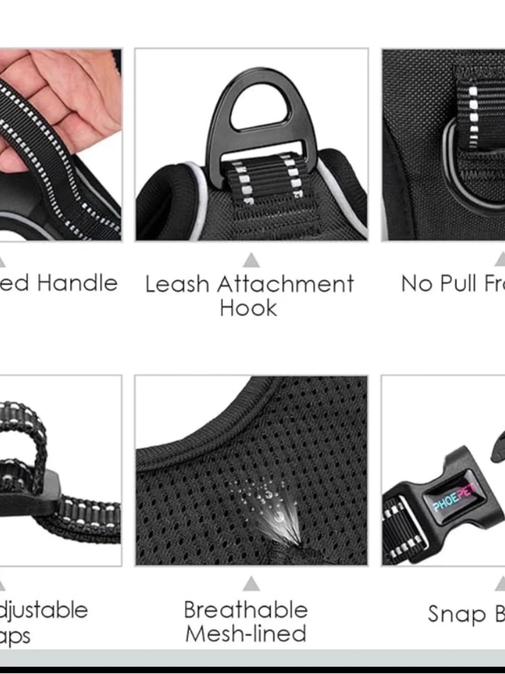 XL Reflective No-Pull Dog Harness with Handle — Black